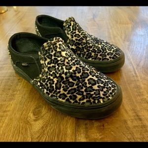 Women’s Velvet Cheetah Vans Slipons